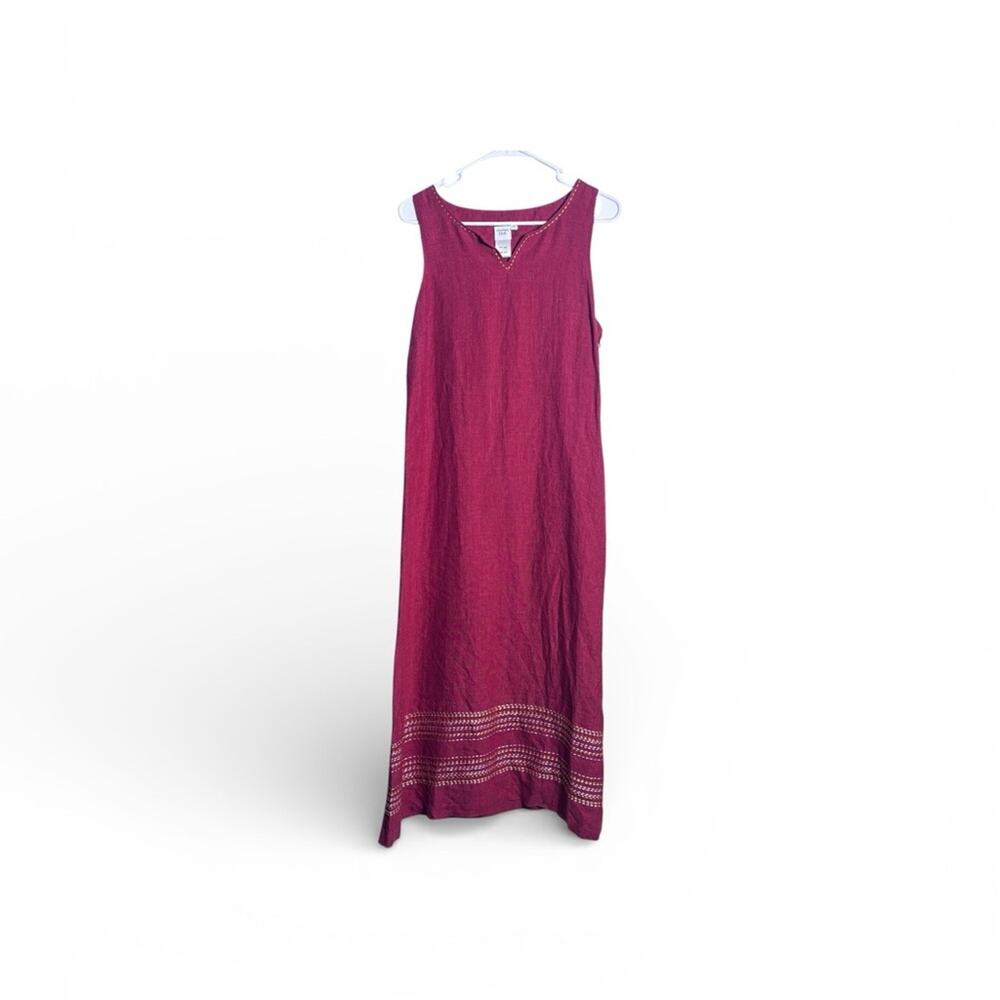 Garnet Hill Burgundy 100% Linen Sleeveless Maxi Dress Size 8P 1278